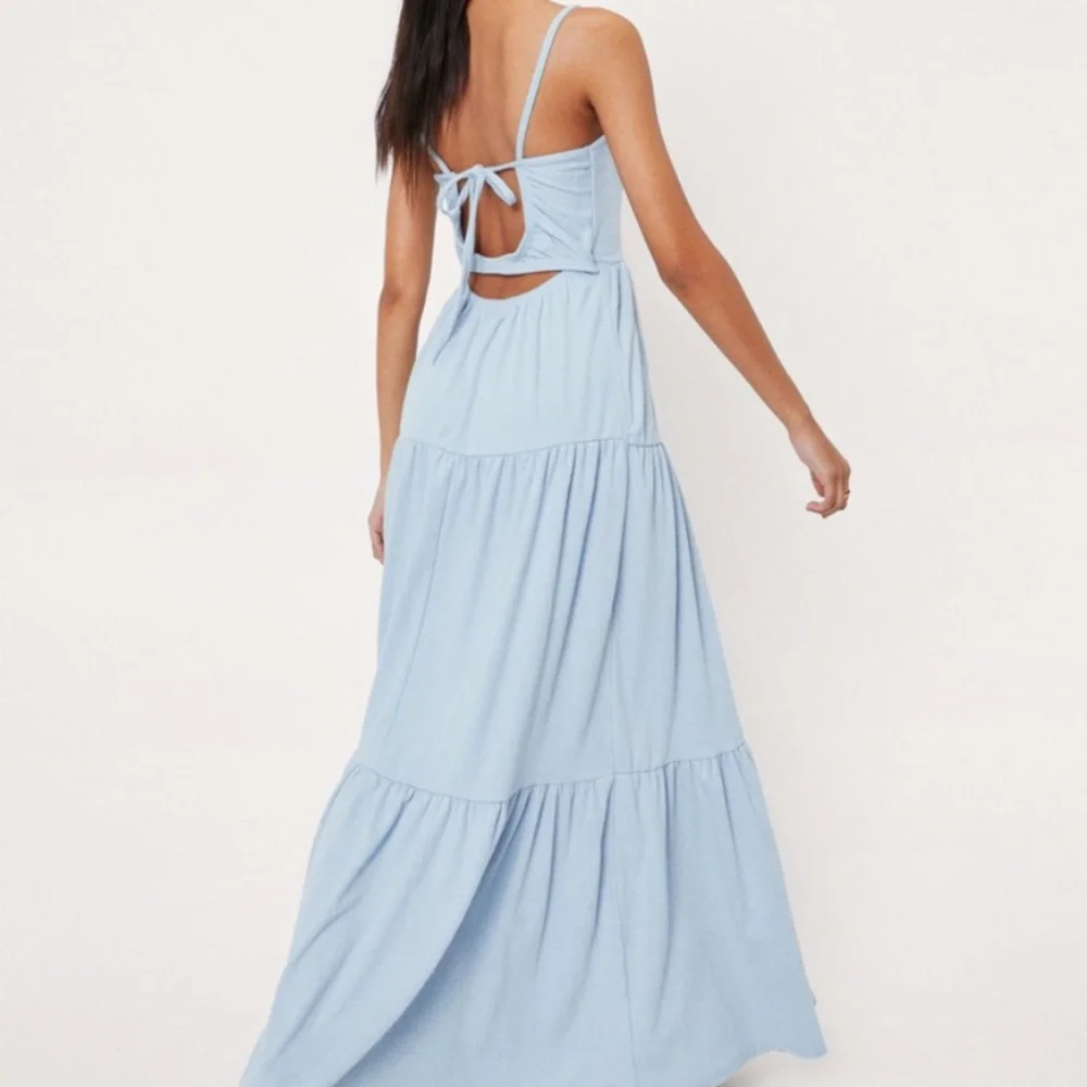 NWOT Nasty Gal baby blue open back tiered maxi dress - Picture 1 of 9
